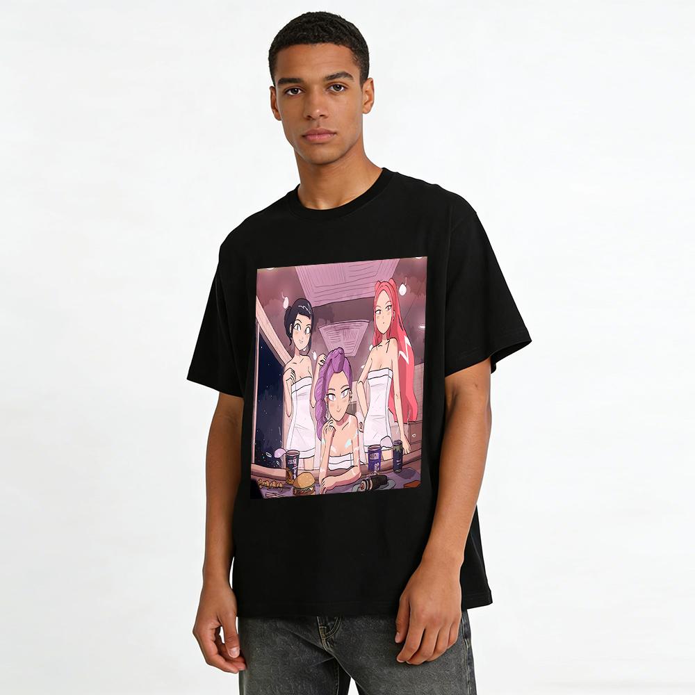 Anime Bathhouse Style Cute Girls Print T-Shirt Trendy Casual Top For Men And Women Pure cotton T-shirt