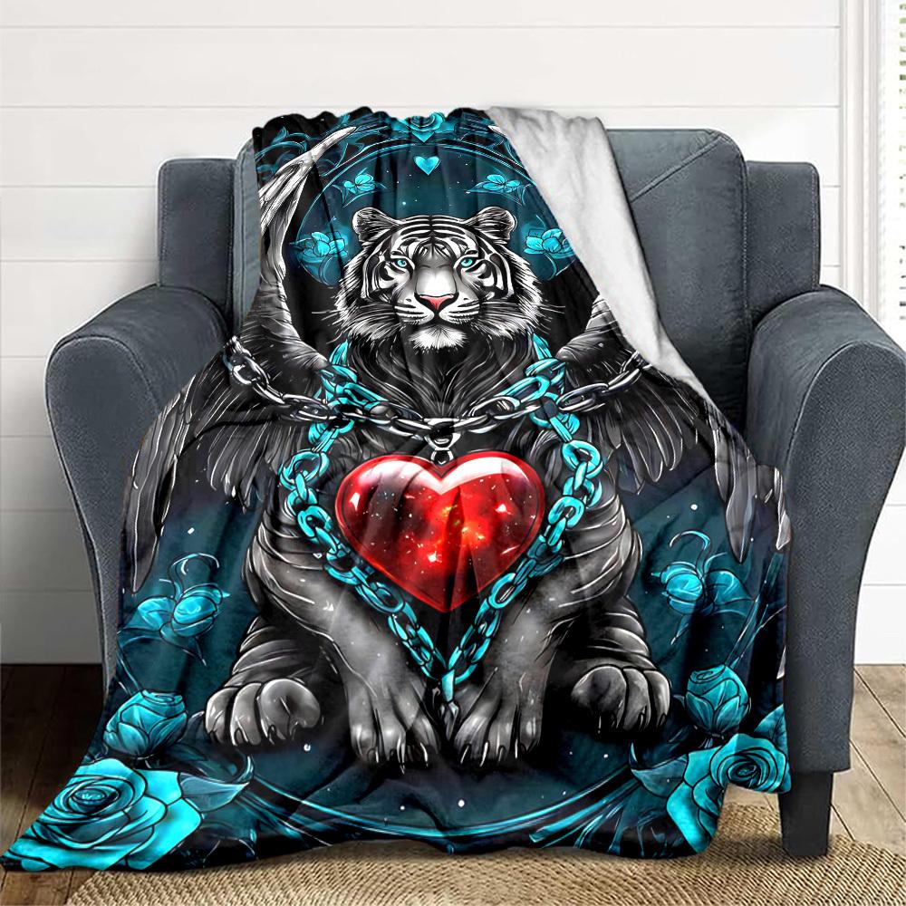 1PC Tiger Angel Heart Chain Design Print Blanket, Soft Throw Blanket - Warm & Cozy for Couch, Bed, Office, and Travel yy250912190