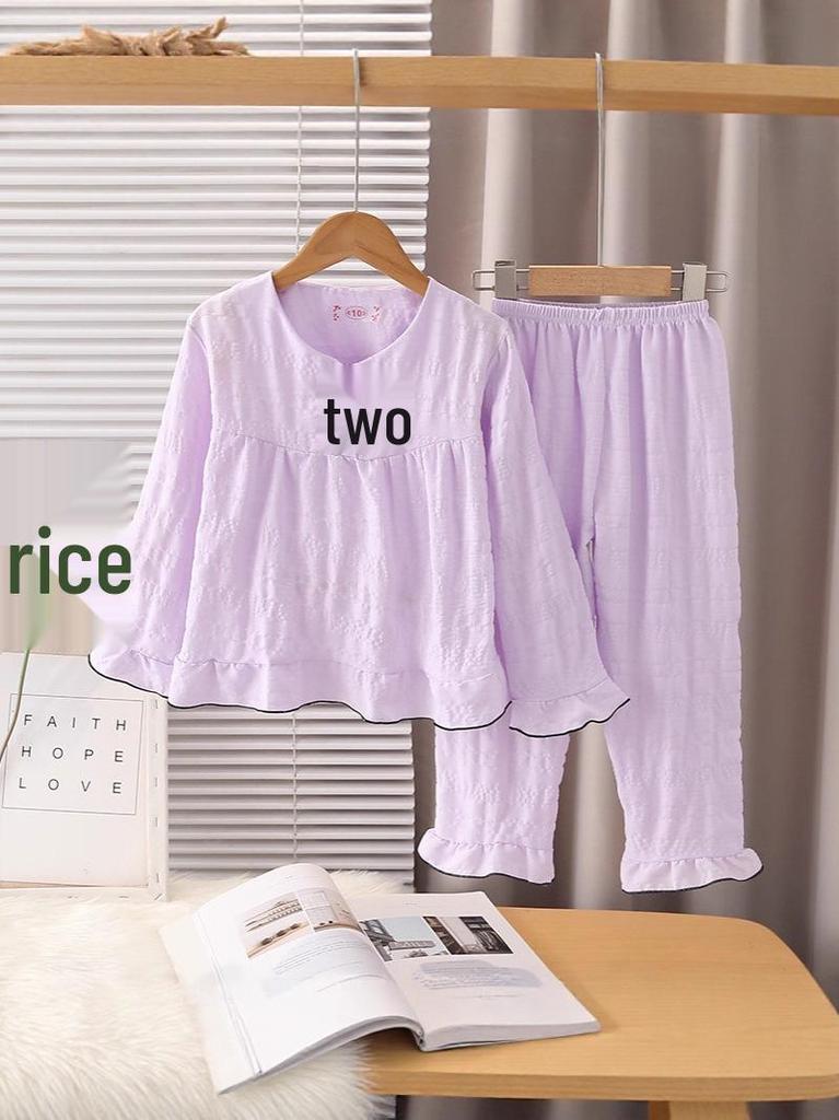 Southeast Asia Girls' Long Sleeve Cotton Pajama Set