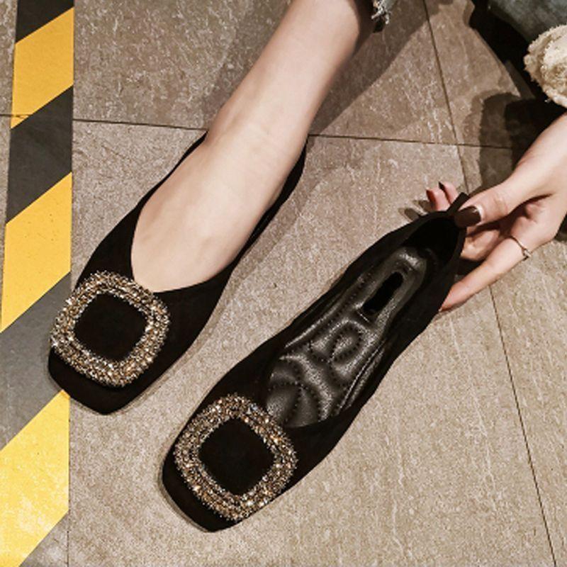 Fashion Flat Shoes Women 2025 New Spring Autumn Square Toe French  Black Shallow Mouth Square Buckle Ladies Shoes Big Size 41 42 43
