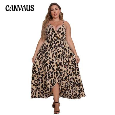 Neckholder-Kleid für Damen in Übergröße, Sommer, sexy, V-Ausschnitt, Neckholder, Leopardenmuster