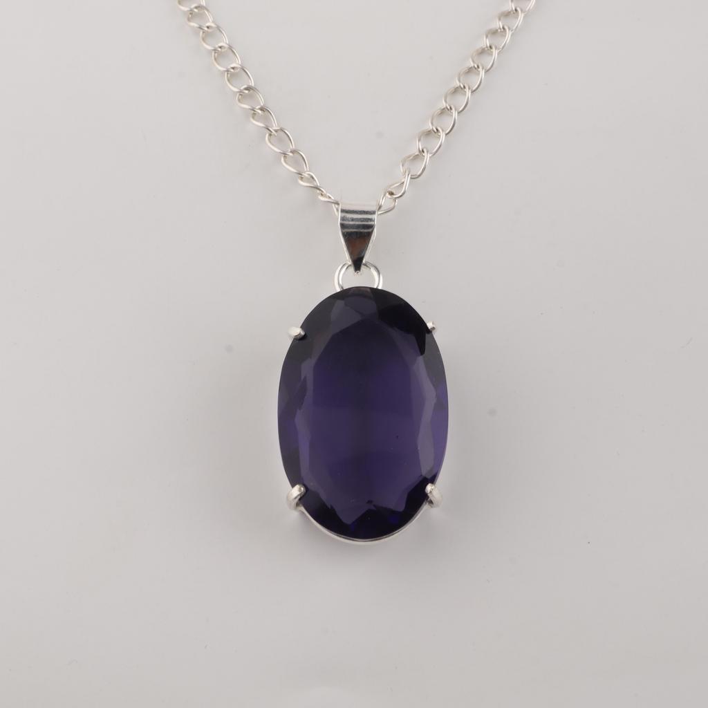 Pendente Fatto a Mano in Argento Sterling 925 con Gemma Iolite per Donna, Gioiello in Argento per Madre/Moglie PP-64-4