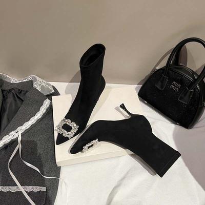 Temperament Thin Heel Thin Boots High Heel Pointed Light Luxury Thin Wind Heightening Elastic Socks Boots