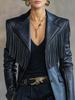 Women Fringe PU Leather Jacket Vintage Lapel Collar Short Bolero Cardigan Coat