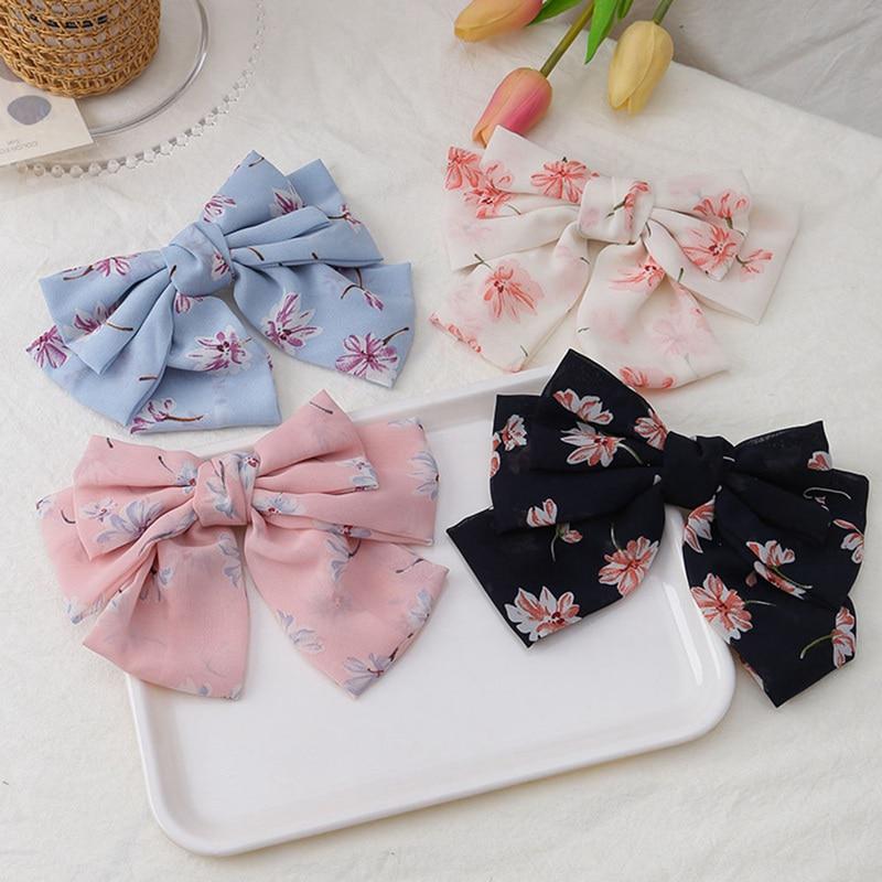 Boho Bow 3 Layers Big Flower Barrettes Women Hair Clip Ponytail Hair Accessories