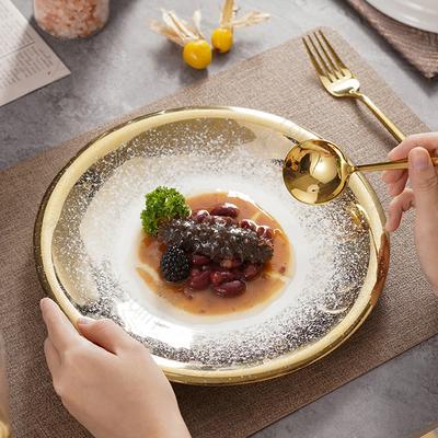 Leichtes Luxus-Restaurant-Keramikteller-Set, kreativer runder Teller mit Abalone und Seegurke, köstliches Dessert, Haushaltsgeschirr