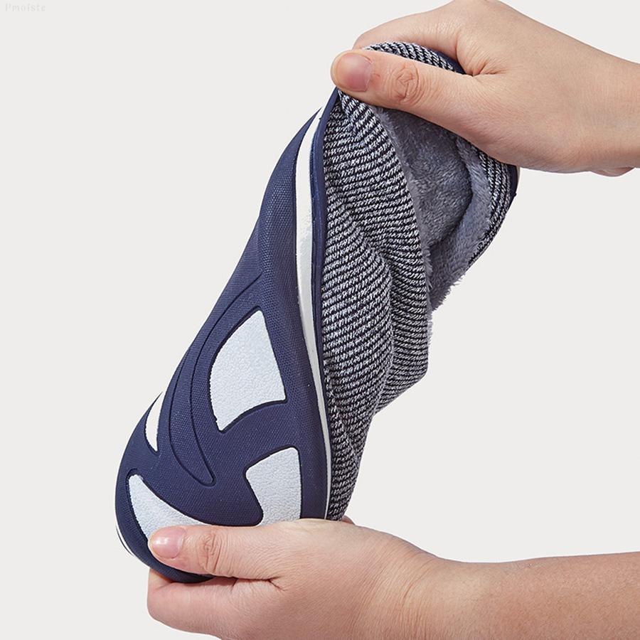 Papuci de iarnă călduroși pentru bărbați și femei cu branțuri din spumă cu memorie, pantofi de casă cu dungi antiderapanți, unisex de interior confortabili mărime plus