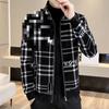 Men's Autumn Winter Jacquard Woolen Jacket - Fashionable Casual Zip-Up Outerwear for Mid-Aged and Young People.