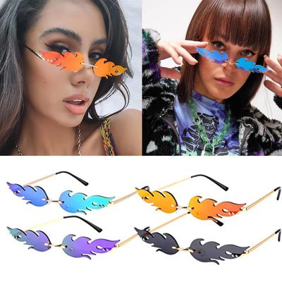 Fashion Funny Small Frame Glasses Rimless Colorful Metal Flame Sunglasses