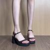 Soft Leather Version~ Retro Waterproof Table High-heeled Sandals One-word Buckle Temperament Small Thick Heel Roman High Heels Women