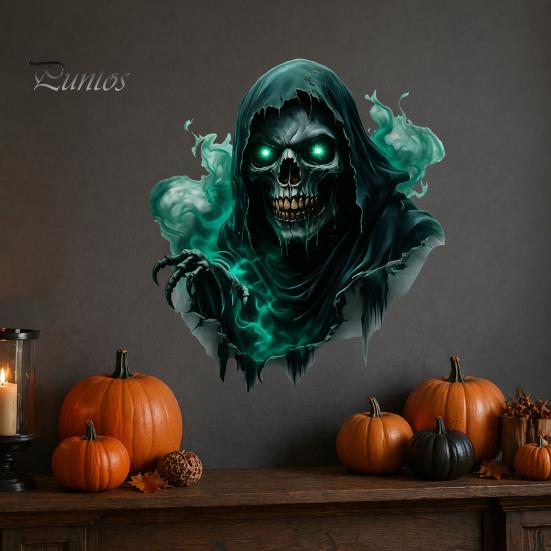 Spooky Wall Stickers Halloween Theme Sticker, Horror Skull Decal, Waterproof Self-adhesive Decor Art, for Home Living Room Bedroom And Party Ornaments