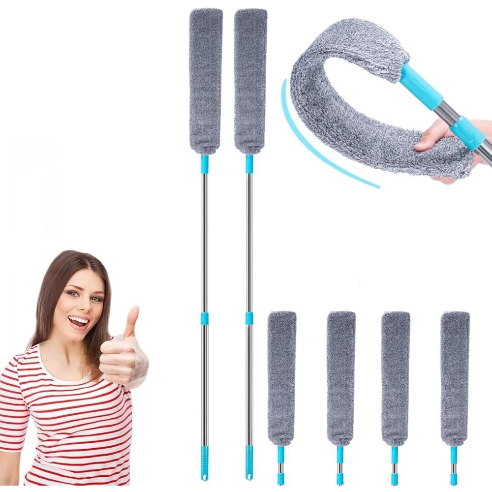 Retractable Gap Dust Cleaning Artifact, Flat Duster, Retractable Microfiber Dust Brush Gap Mop for Cleaning (2mop + 4cloth)