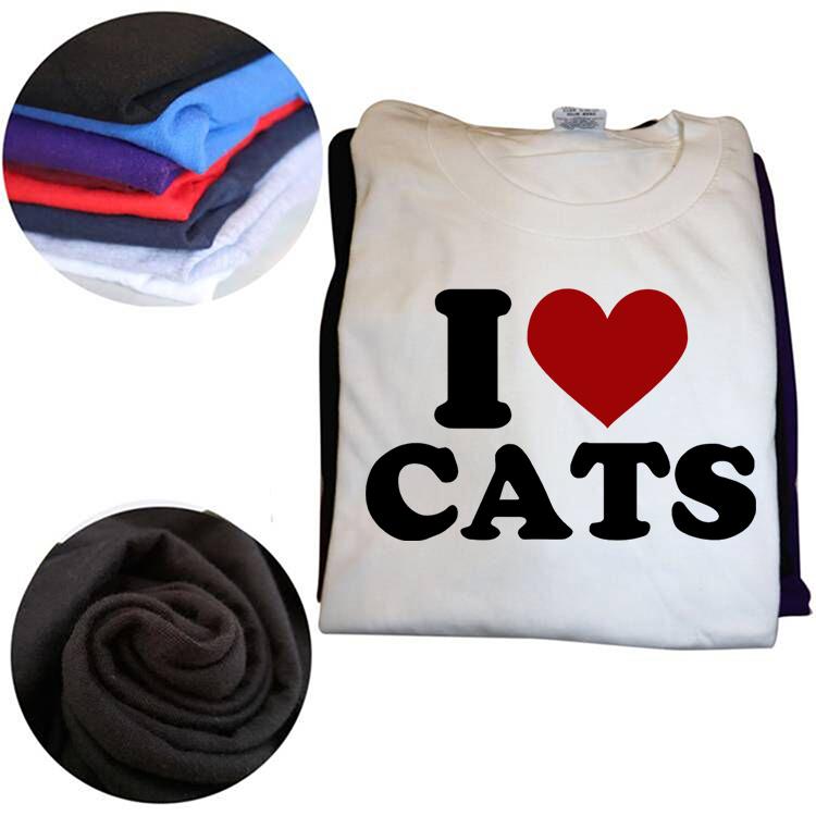 Ich liebe Katzen Ich liebe Katzen 100% Baumwoll-T-Shirts Herren Damenmode Print T-Shirt Locker Übergroß Streetwear Hip Hop Unisex T-Shirt