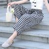 Lässige Sommer-Plaidhose Frau Übergröße Elegant Elastischer Bund Damenhose Vintage Kleidung