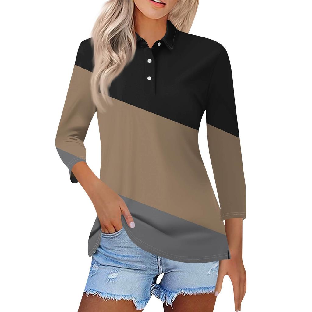 Damemote Uformelt jakkeslag kort 3/4-ermet skjorte med trykk for kvinner