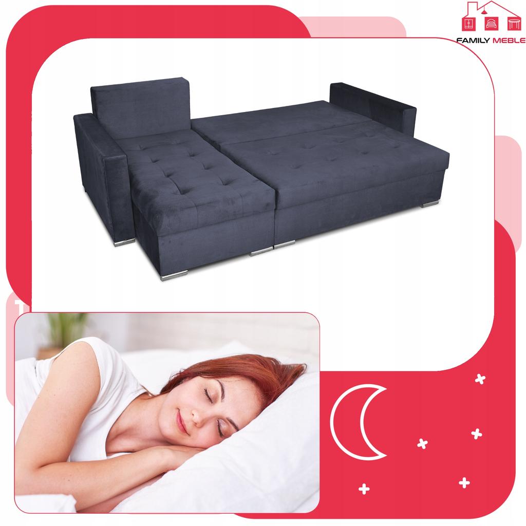 Varius Corner Sofa Bed with Sleeping Function Family Furniture Corner Gray Velvet