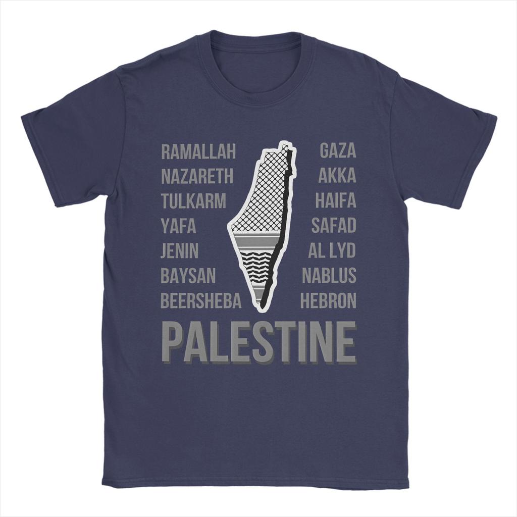 Città della Palestina e Mappa con Stampa Keffiyeh T-shirt Estive Uomo 100% Cotone Abbigliamento Taglie Forti Top a Maniche Corte