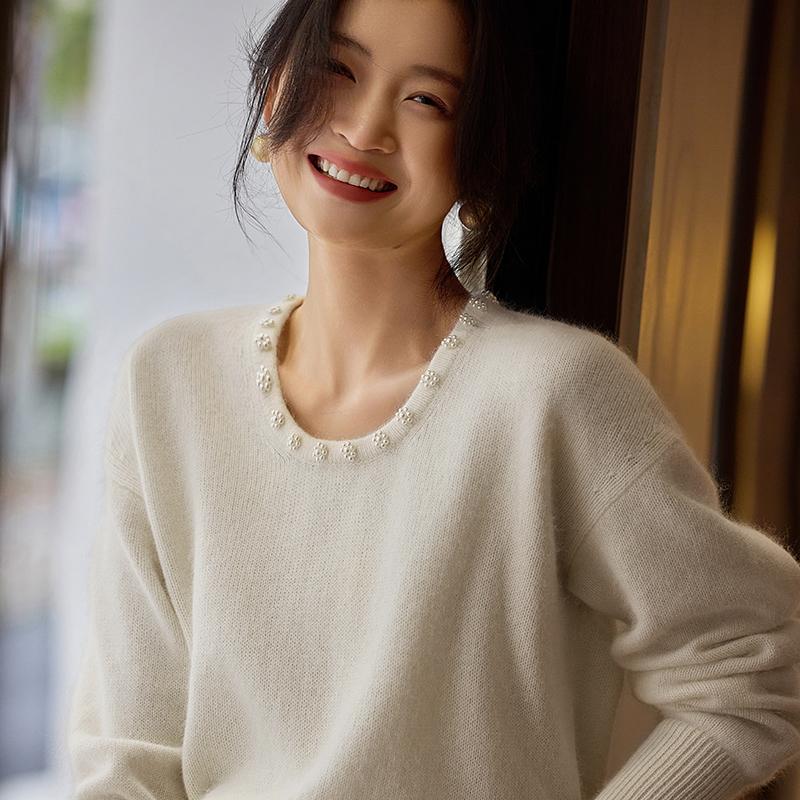 Women's Cashmere Sweater Qinghe Cashmere 30% Cashmere 70% Wool Autumn and Winter Pullover Warm and Fashionable