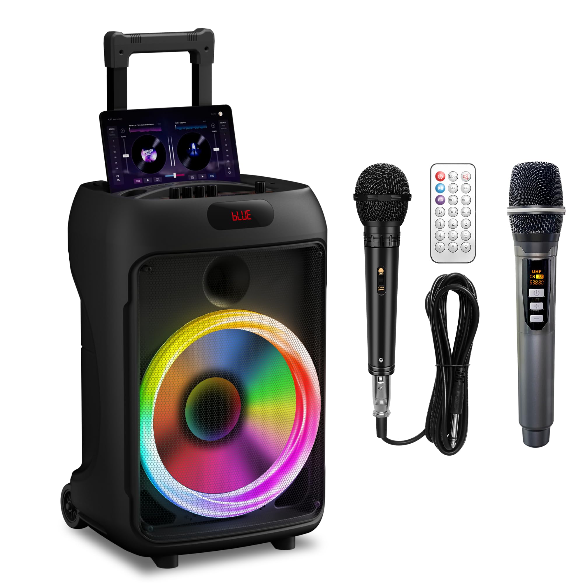 

[2024 Model] Wireless Microphone Speaker Set Compatible with Bluetooth 5.0, Portable Karaoke Machine with 2 Wireless Microphones, PA Set, 40W High