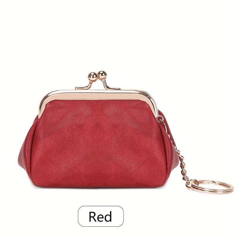 Portafoglio Mini Portamonete Vintage da Donna con Chiusura a Bacio e Portachiavi (Meccanismo di bacio), Design Minimalista ad Anello Rotondo