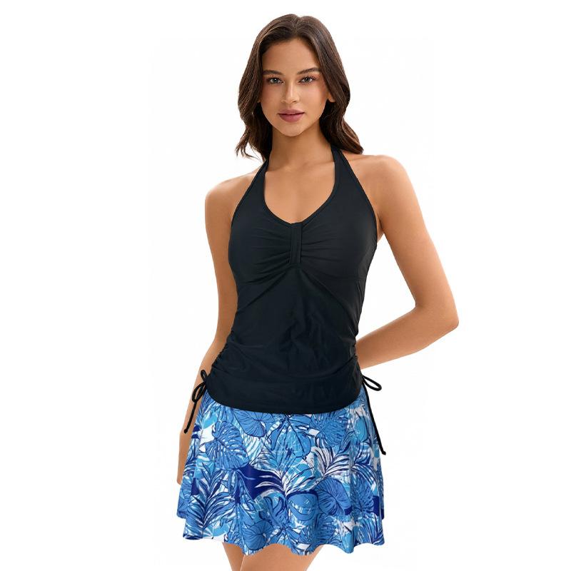 European and American swimsuit women s 2026 tankini split two-piece set, thin conservative skirt S