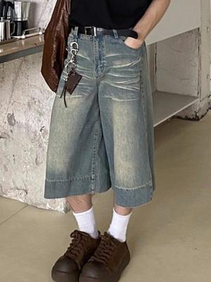 Vintage Y2k Shorts Man Women Washed Blue Jeans Shorts Baggy Harajuku High Waist Korean Streetwear Wide Leg Denim Shorts