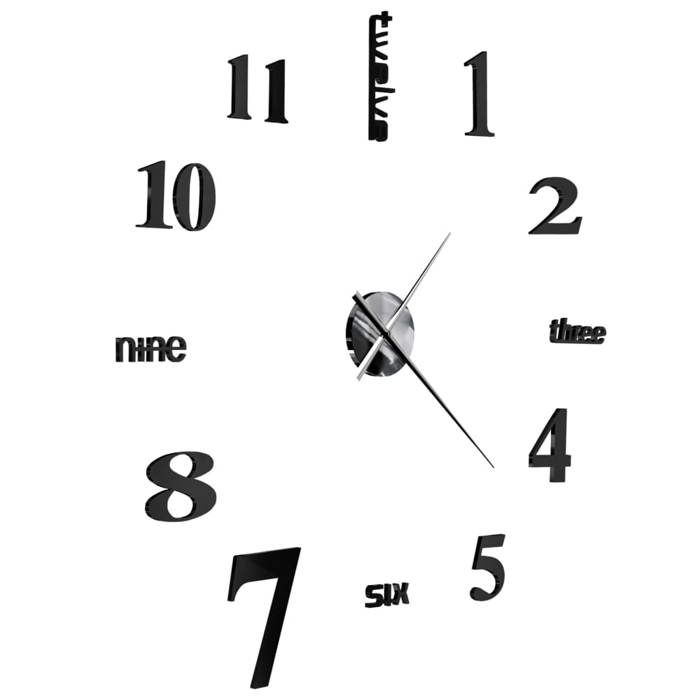 VidaXL 3D Wall Clock Modern Design XXL Black Home Decoration Living Room 50635