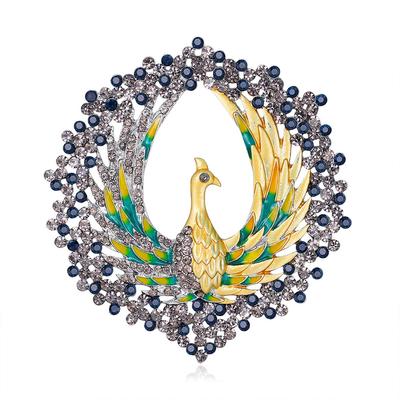 Nouveau Vintage émail grande broche paon broches pour femmes créatif strass mignon Animal oiseau broches accessoires bijoux