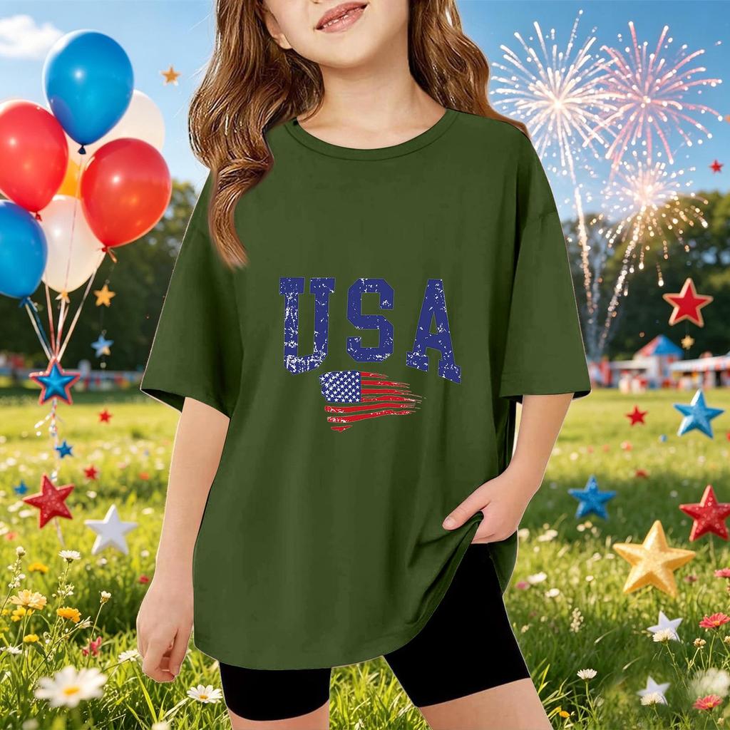 Kids Short Sleeve T Shirt USA Print Top Casual Loose Fit Tee for Boys and Girls Summer Wear Soft Comfortable Fabric