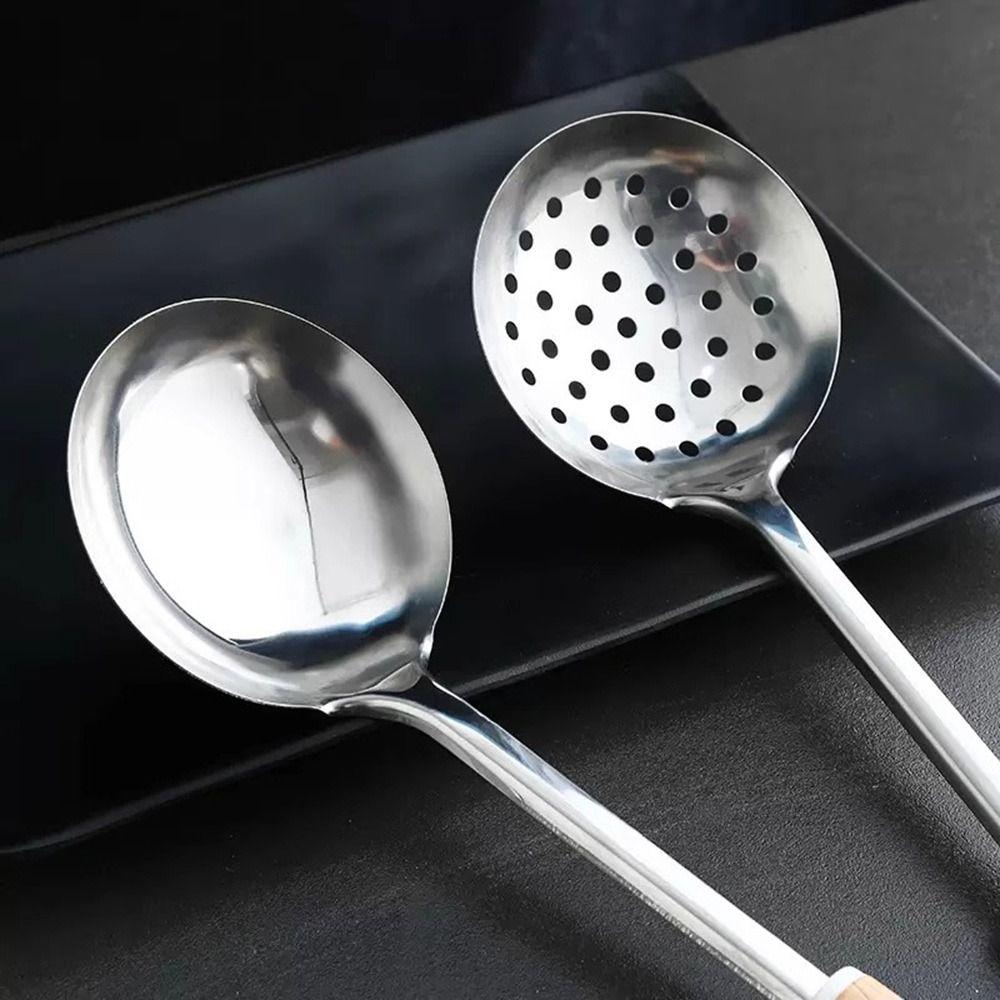 Durable Stainless Steel Kitchen Stir Fry Spoon Wood Handle Anti-scald Cooking Spatula Frying Spatula Kitchen Tools