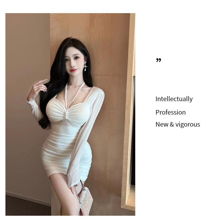 Sexy Lace-Up Mesh Dress - Square Neck, See-Through, Hip-Hugging Mini Skirt