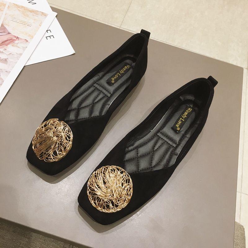 Fashion Flat Shoes for Women Spring and Autumn New Square Toe Black Shallow Cut Single Shoes for Women Flat Boat Shoes Work Shoes