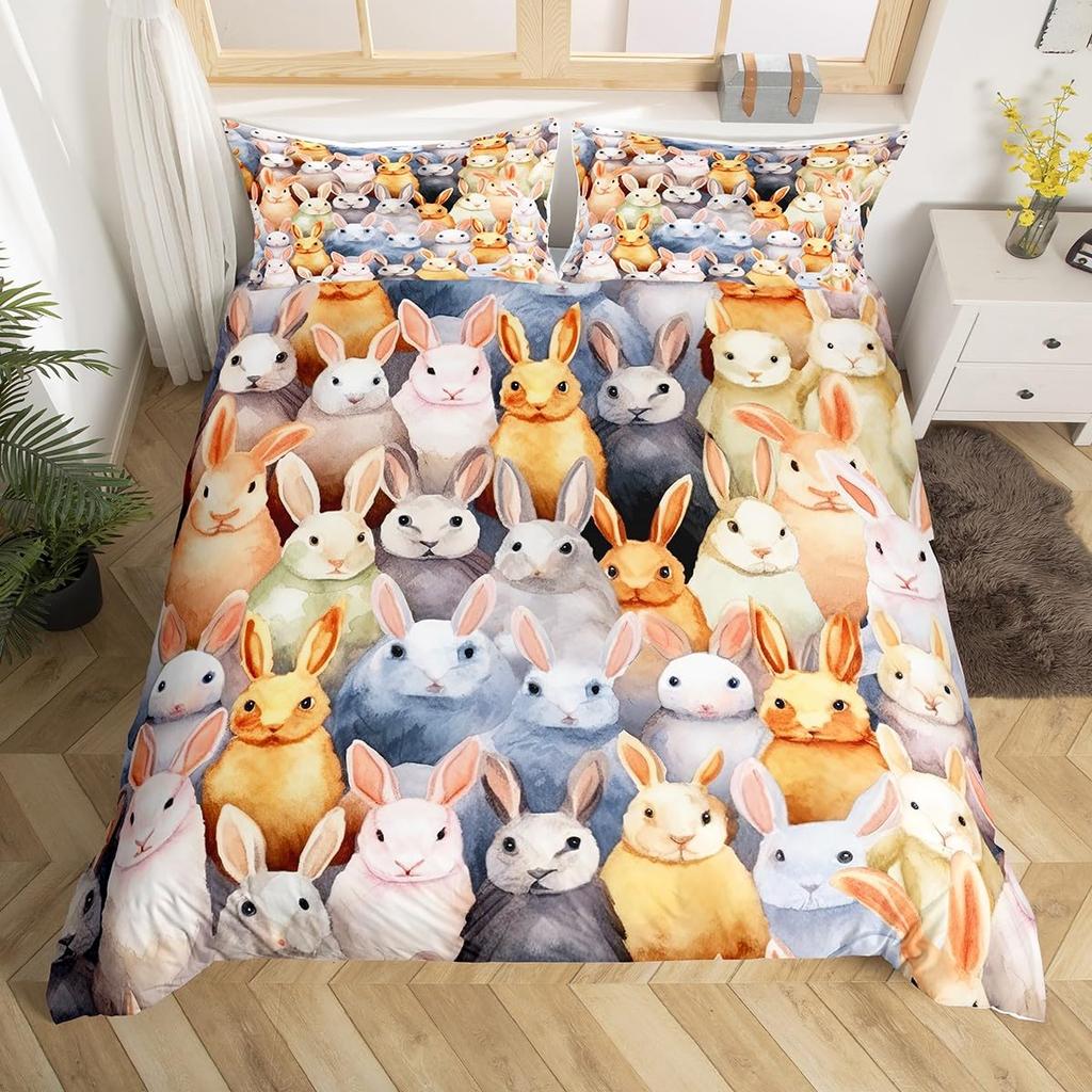 Rabbit Duvet Covers For Children Boys Girls Kawaii Animal Comforter Covers With 2 Pillowcases 3 Pcs Bedding Sets Queen King Size
