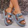 Women's Plus Size Summer Platform Chunky Sole Color Block Rhinestone Double Buckle Cork One Strap Slide Sandals