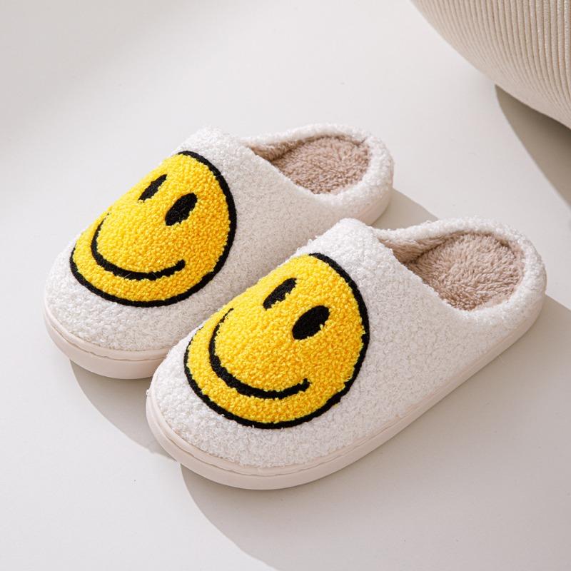 Pantofole Pelose con Faccina Sorridente Versione Coreana Transfrontaliera Autunno e Inverno Casa Interno Pantofole di Cotone Calde Fondo Spesso Casa Pantofole di Peluche