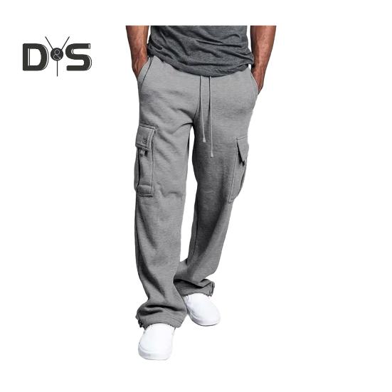 Men Spring Fall Pants with Multi Pockets Drawstring Elastic Waist Wide Leg Plus Size Sweatpants Stretchy Slacks Solid Color Loose Street Style Sport