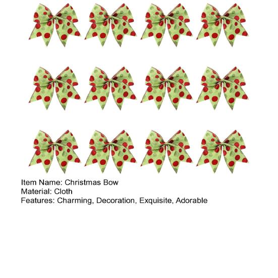 12 Pcs Red Green Dot Christmas Bow Rustic Burlap Bow with Green Furry Hair And Santa Hat for Xmas DIY Crafts Party Decoration