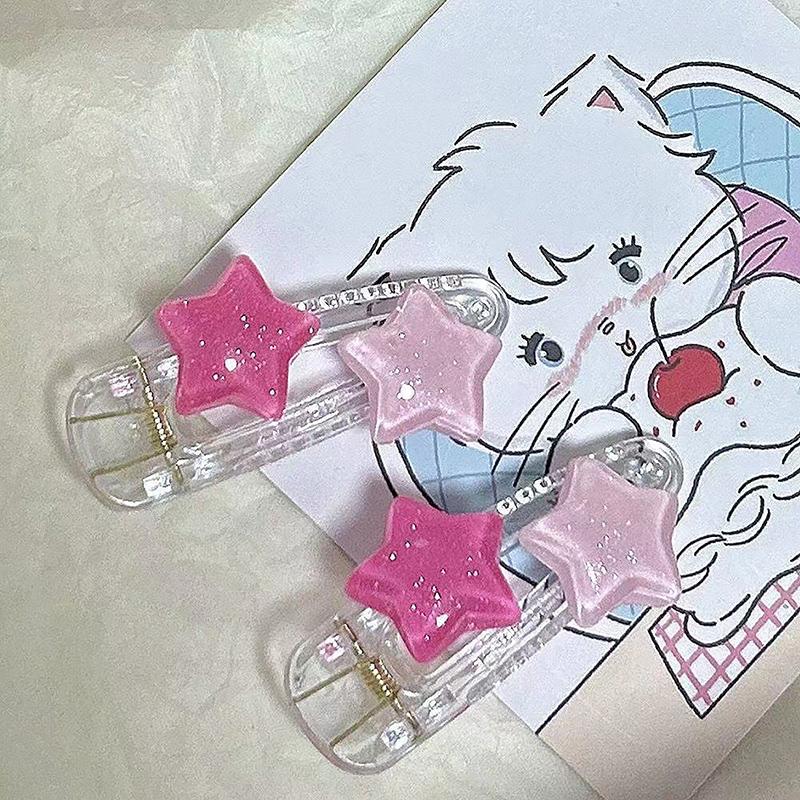 Søt rosa stjerne Pentagram Hårklemme Student Girly Søt sjarm Nydelig hårnål Estetikk Y2K hårtilbehør til kvinner Gave