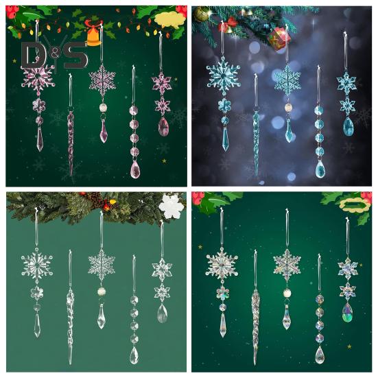 18Pcs Christmas Snowflake Ornaments Hanging Acrylic Crystal Snowflakes Icicle Drop Decorations for Christmas Tree Winter Party Decor