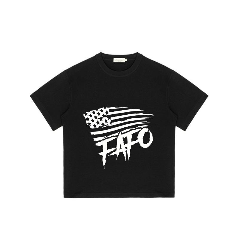 Black T Shirt with American Flag and Fapo Graphic Print for Casual Wear