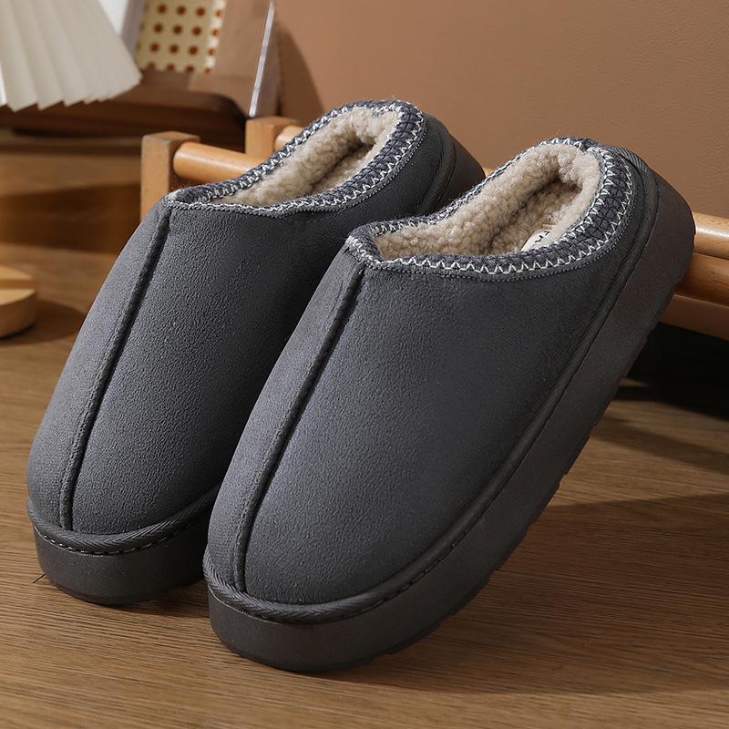 2024 Women's Solid Color Imitation Suede Velvet Home Slippers - Thick, Non-Slip, Lightweight & Warm
