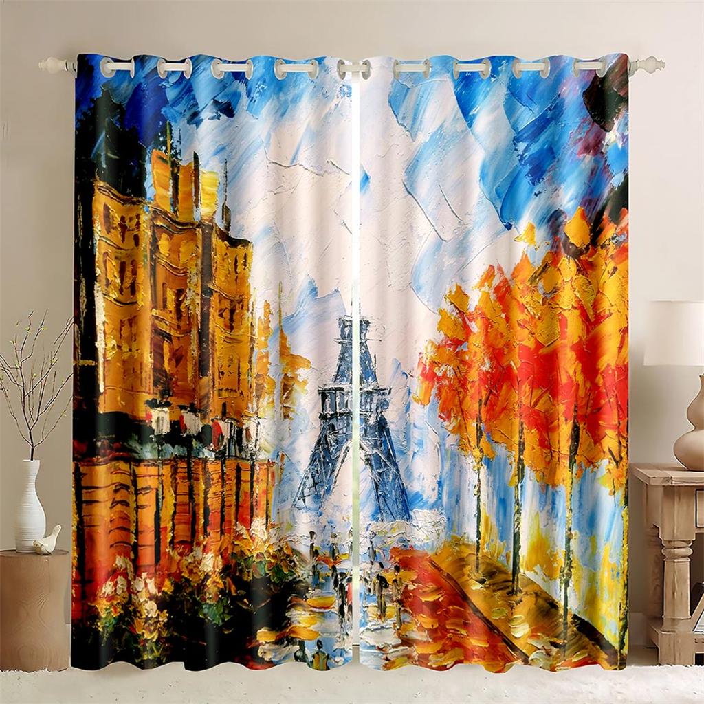 

3D классическая картина маслом шторы река и деревья 2 спальни балкон кухня гостиная украшение окна шторы 50W130H(CM)X2PCS&Hook