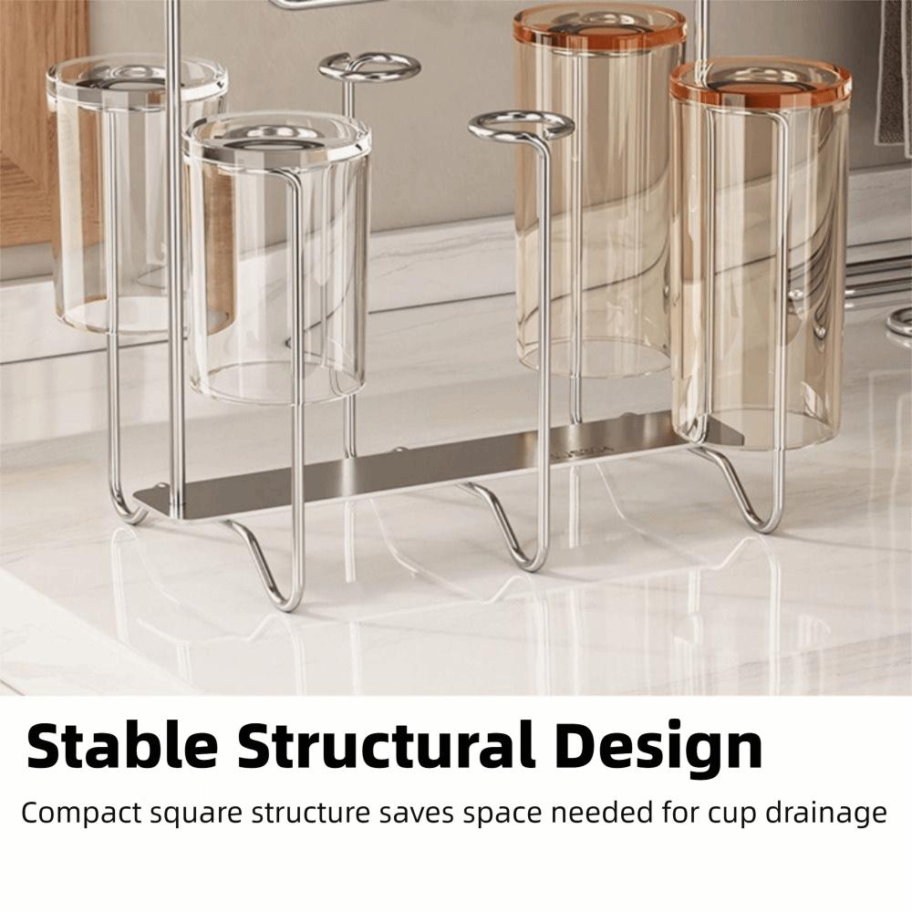304 Stainless Steel Cup Drying Rack Stand Rabbit Ear Handle 6 Cups Capacity Drainer Holder Rust Proof Mug Drying Rack