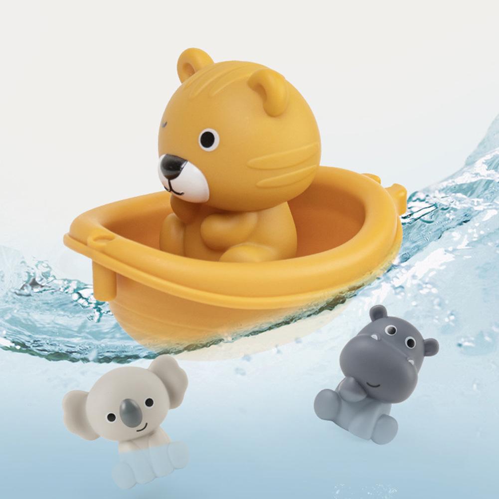 Stackable Bath Boats for Toddlers Water Play Animal Bath Stacking Boats with Puppets Sensory Bath Toys for Babies Parent-Child Bath Time
