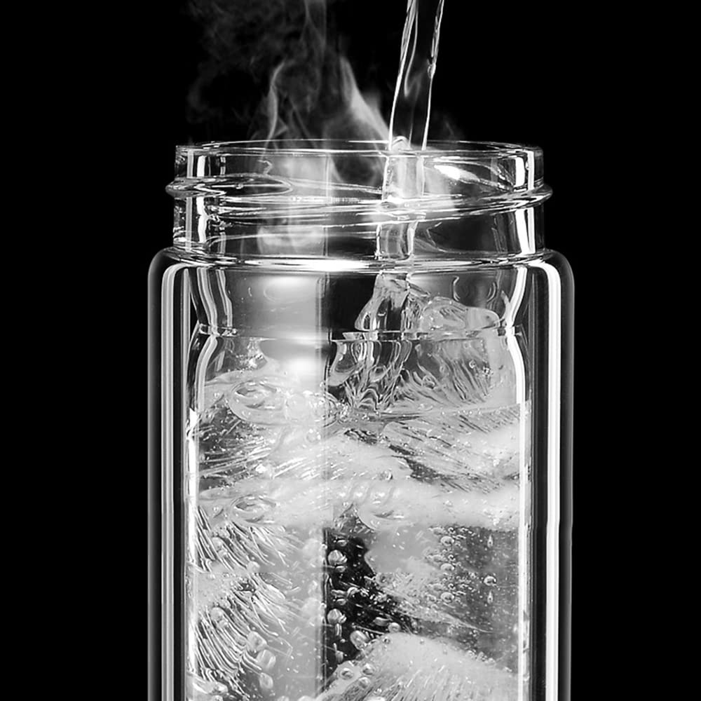 Glass Water Bottle, Heat-Resistant, Clear, Double-Pane Glass, Portable Mug with Tea Strainer, Unisex, Gift, Direct Drinking (500ml)