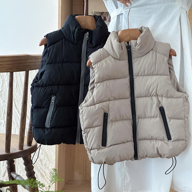 Dziecięca jednolita kamizelka puchowa ze stójką - Ciepła modna odzież wierzchnia dla chłopców i dziewcząt