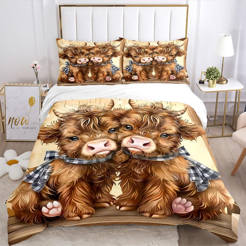 Highland Cattle Duo Print 3Pcs Bedding Setduvet Cover With 2 Bedropillowcase Home Birthday Gift