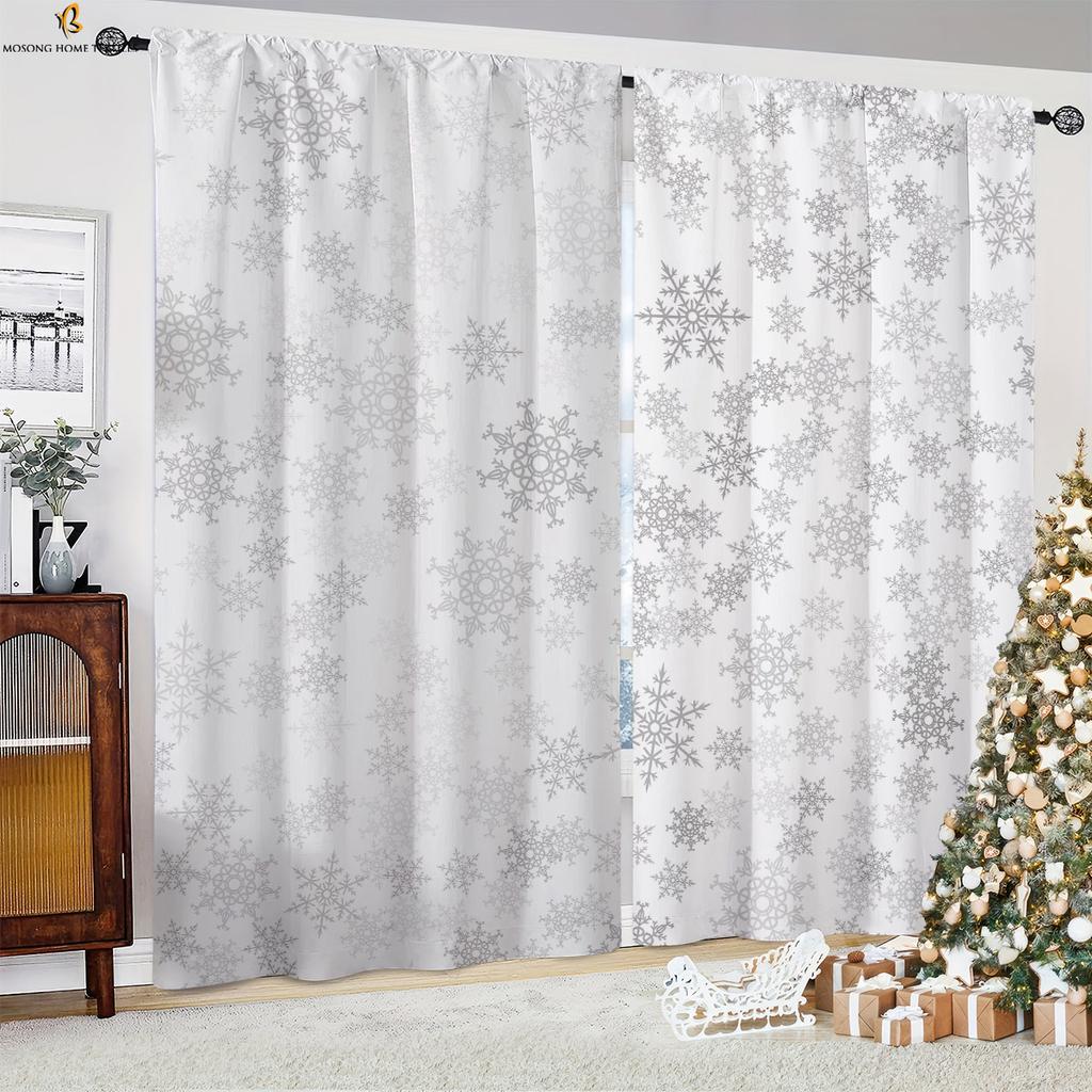 Christmas Curtains Santa Claus Snowflake Ball 3d Curtains Bedroom Restaurant New Year Holiday Party Decoration Curtains 2 Pieces