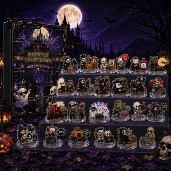 Children Holiday Entertainment Halloween Advent Calendar, 24 Day Haunted Countdown Box with Mini Calendar for Kids Figures, Spooky Collectible Toy Set