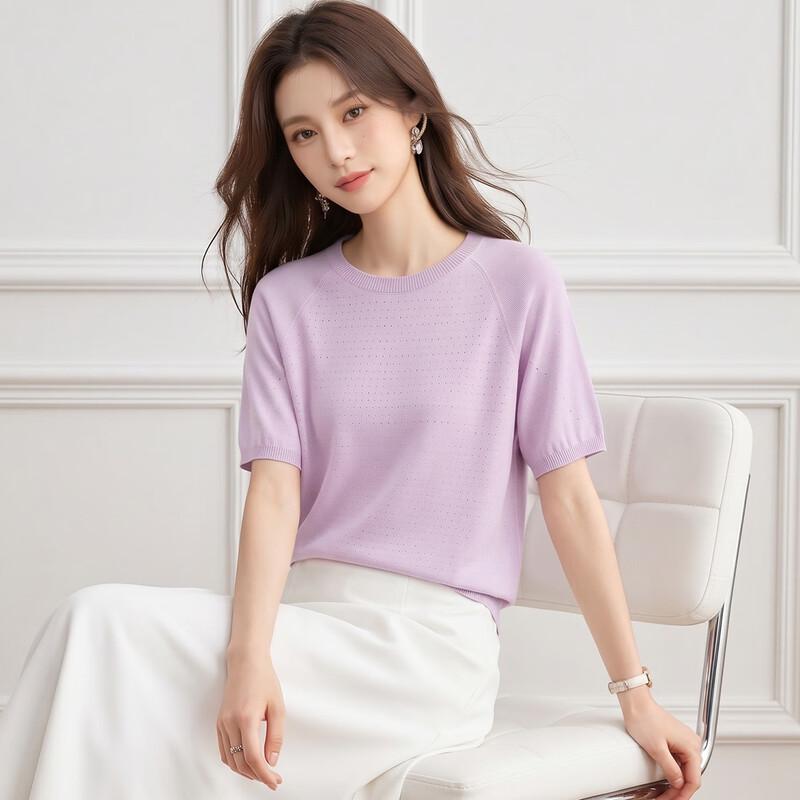 Women's Mulberry Silk Blend Short Sleeve Knit T-Shirt